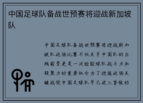 中国足球队备战世预赛将迎战新加坡队