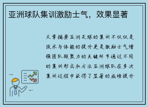 亚洲球队集训激励士气，效果显著