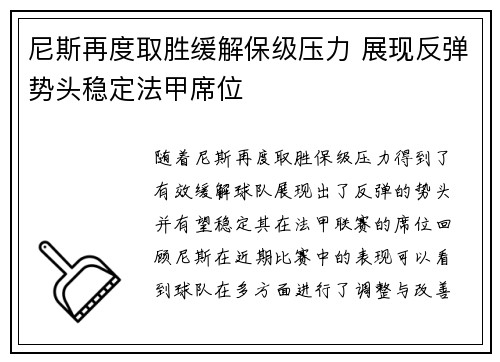尼斯再度取胜缓解保级压力 展现反弹势头稳定法甲席位