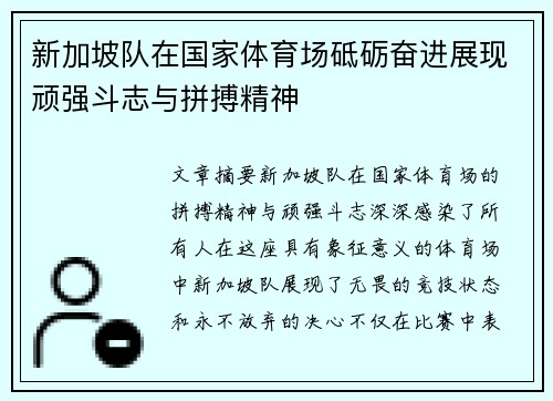 新加坡队在国家体育场砥砺奋进展现顽强斗志与拼搏精神