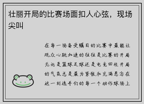 壮丽开局的比赛场面扣人心弦，现场尖叫