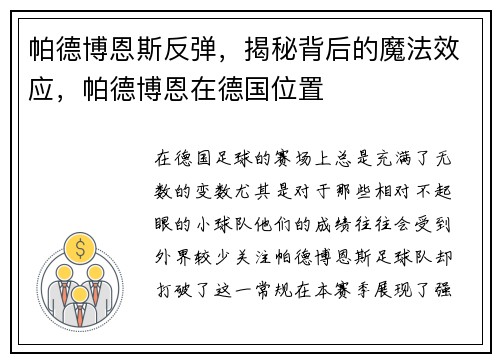 帕德博恩斯反弹，揭秘背后的魔法效应，帕德博恩在德国位置